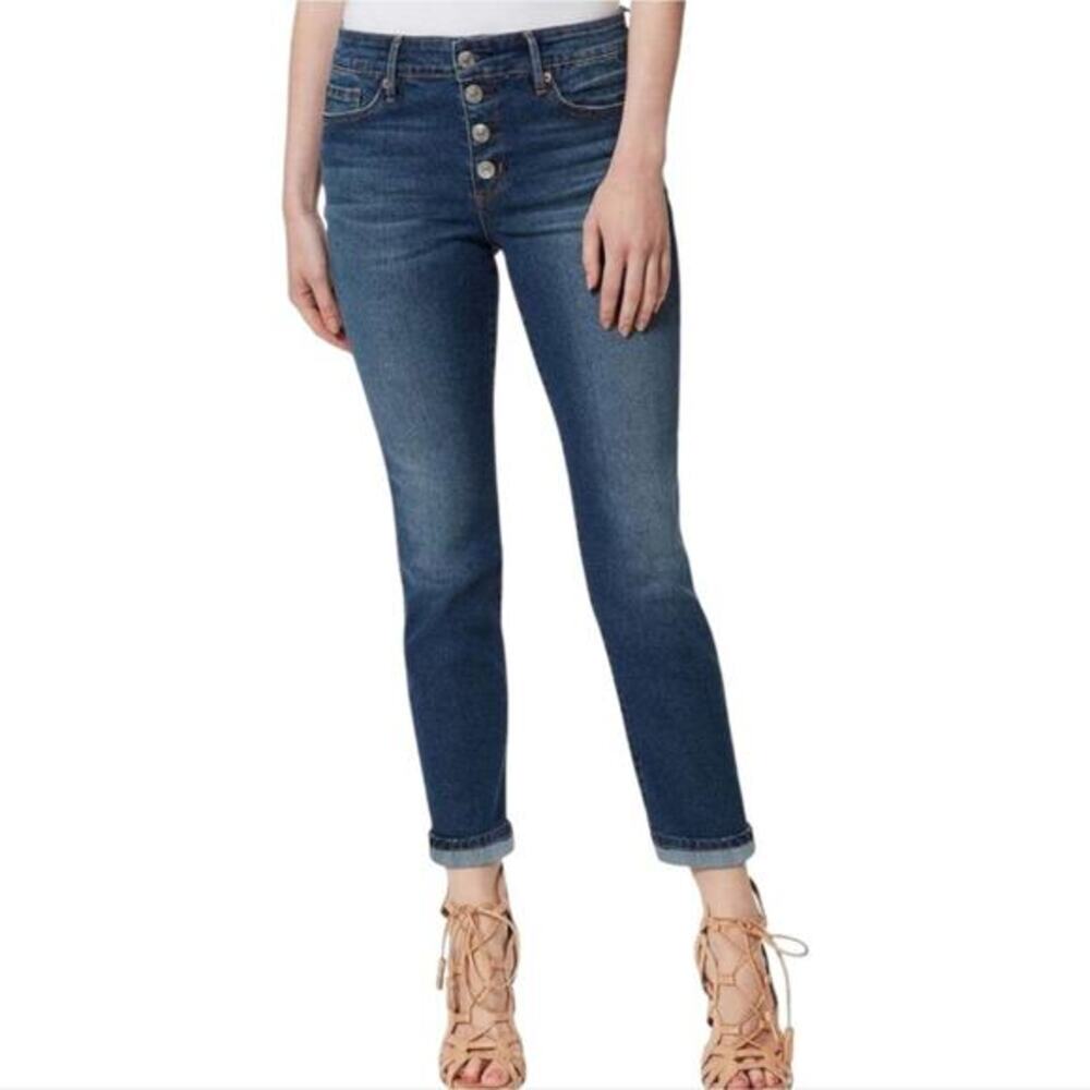 J. CREW Button Fly Rolled Hem High Rise‎ Skinny Blue Jeans Size 34